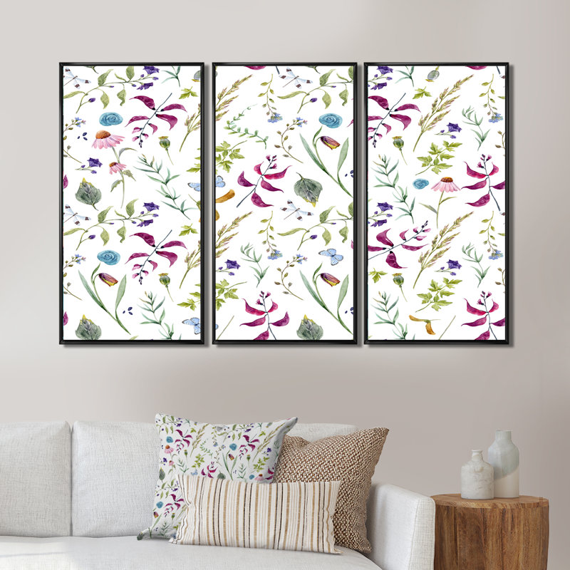 «Vibrant Colorful Spring Flowers», ensemble d'art mural sur toile encadré traditionnel de 3, H 32 po x l 48 po x P 1 po