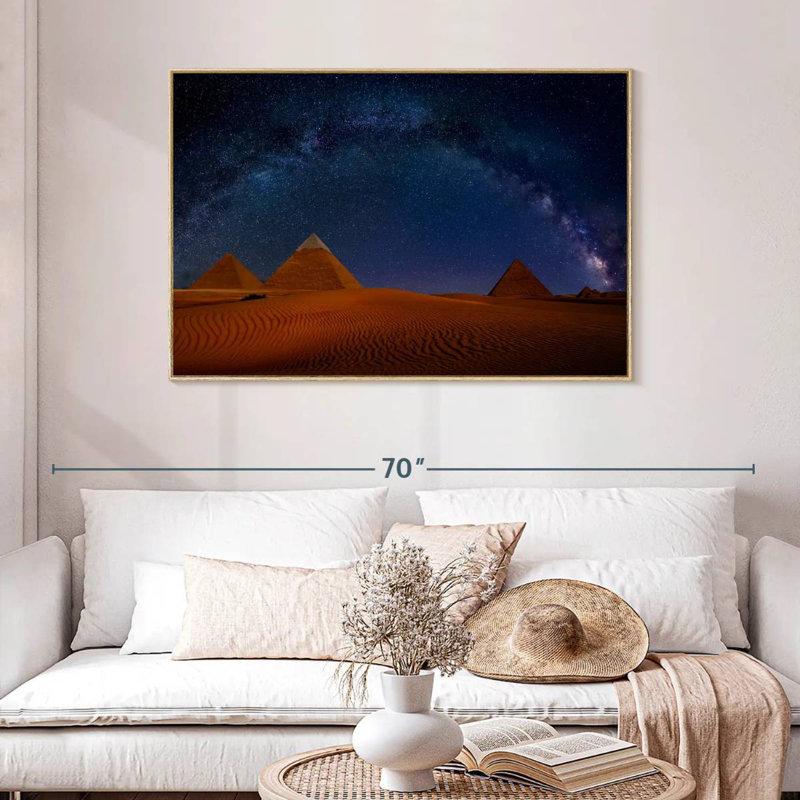 Ciel étoilé sur les pyramides de Gizeh, Cadre flottant en bois naturel, 46 po x 31 po