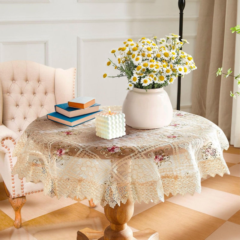 Jonilee Round Floral Lace Tablecloth, Beige, 70" Round