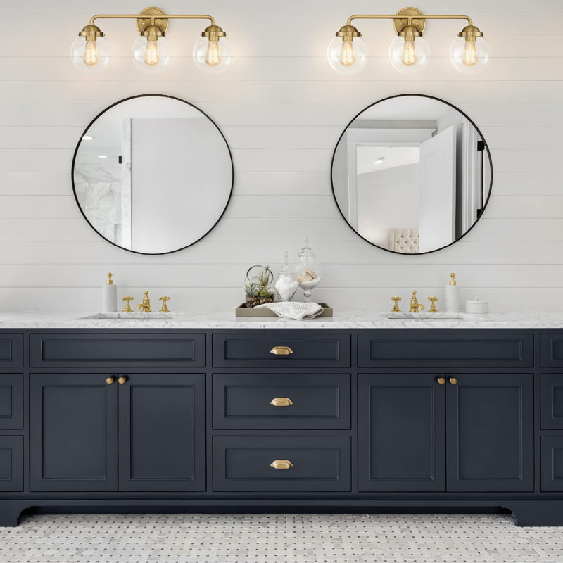 Glass Globe 3-Light Bathroom Vanity Light - Wall Mounted, TRIAC Dimmable Bathroom Sconce With ST19 6W 2700K LED Edison Bulbs
