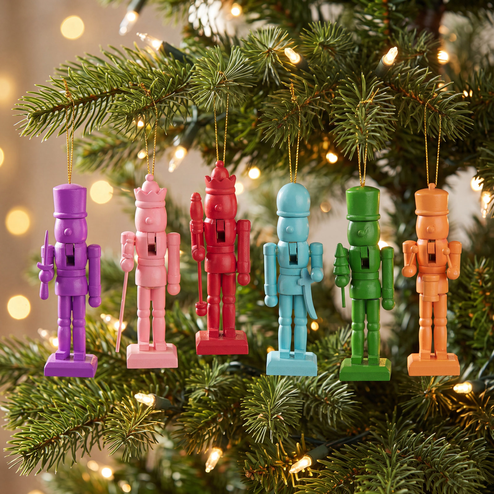 Rainbow Nutcracker Wooden Christmas Ornaments - 5" - Multicolor - Set Of 5
