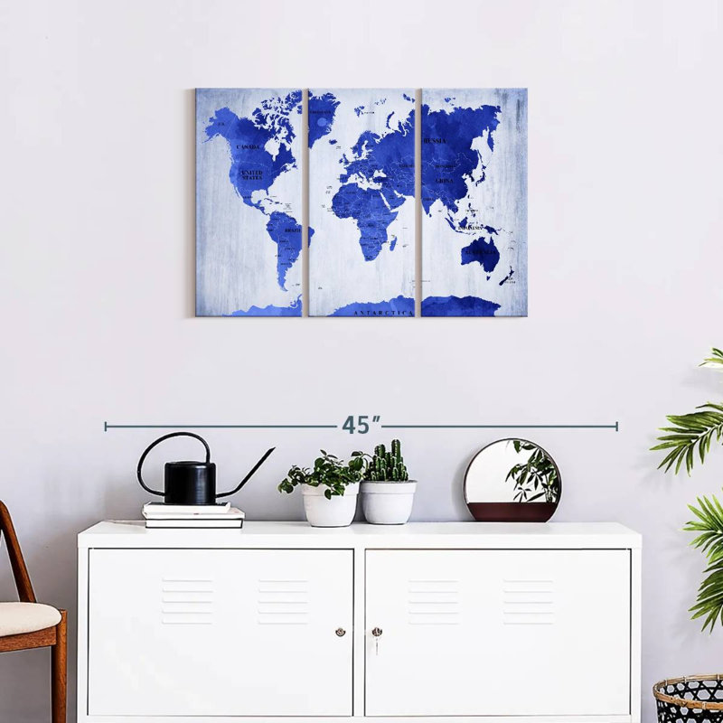 «Vivid Blue World Map», reproduction sur toile, H 20 po x l 33 po x P 1,25 po