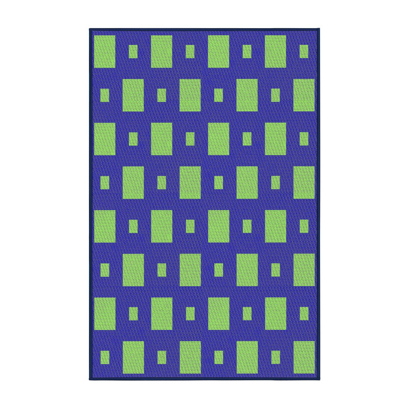 Tapis bleu/vert à motifs, Rectangle 8 pi x 10 pi