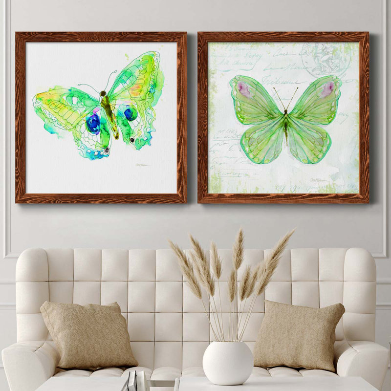 Carnet de croquis Butterfly II - ensemble de 2 peintures sur toile encadrées, H 31,5 po x l 63 po x P 1,5 po, Érable encadré