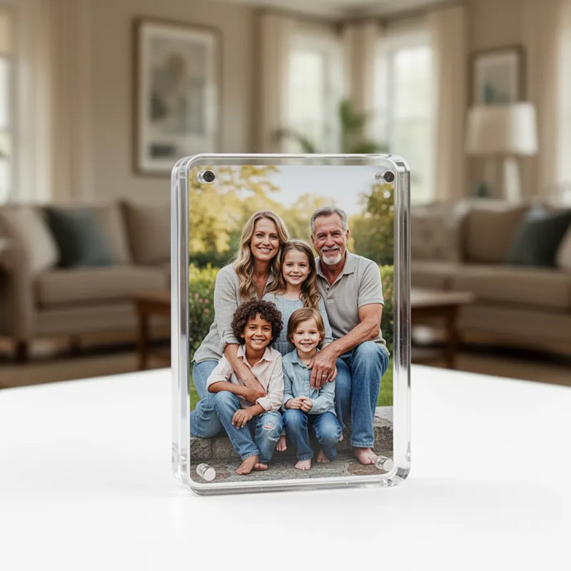 Cadre photo magnétique rond en acrylique transparent de qualité supérieure, 4 po x 6 po