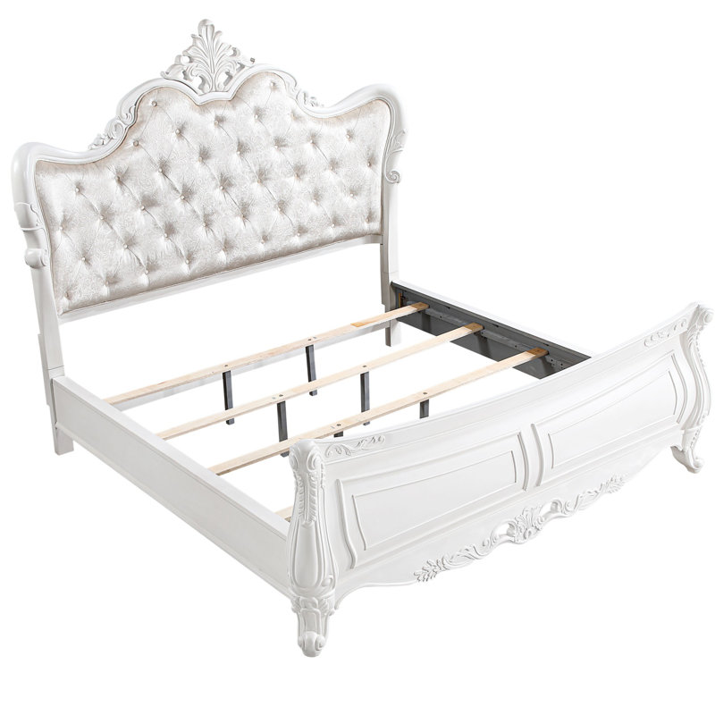 Lit de style moderne en bois blanc perle, Grand lit