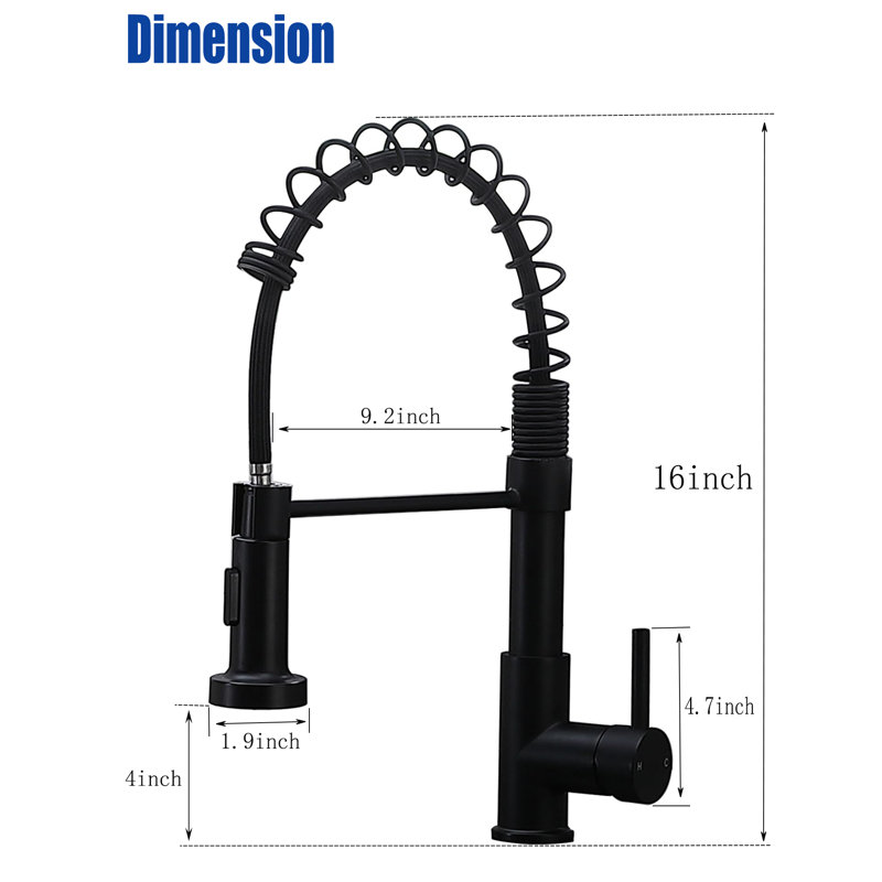 TAYANUC Black Kitchen Faucet With Pull Down Sprayer Pull Out Kitchen Sink Faucet Stainless Steel Commercial Spring Farmhouse Faucets For Kichen Sink Camper Laundry Utility Rv Bar Sink Faucet