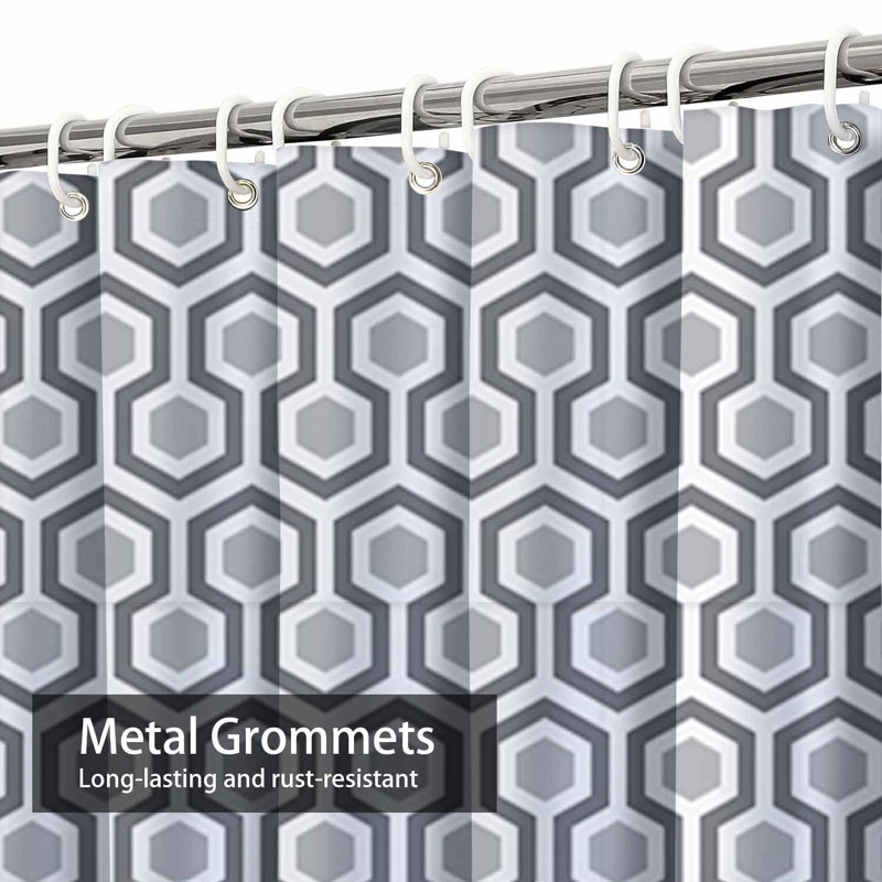 Rideau de douche abstrait abstrait hexagonal noir et blanc avec 12 crochets, L 72 po x l 72 po