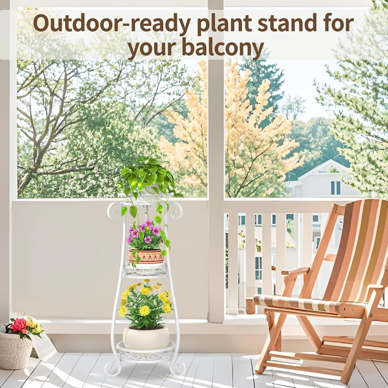 3 Tier White Metal Plant Stand For Multiple Large Plante...