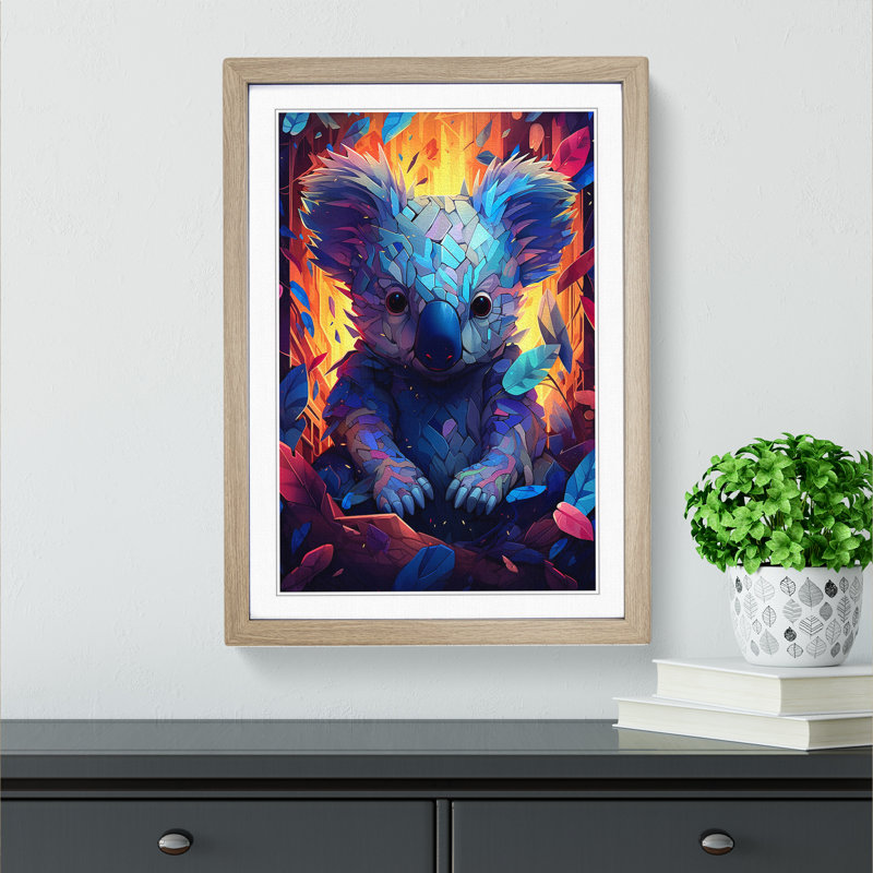 Koala Bear Futurism - Single Picture Frame Print on Wood, 34cm H x 25cm W x 2cm D, Oak Framed