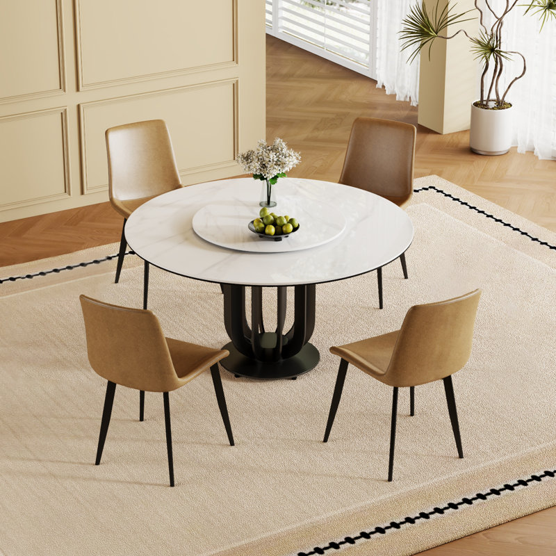 Ensemble de table de salle à manger en pierre frittée de style industriel durable, idéal pour la cuisine et la salle à manger