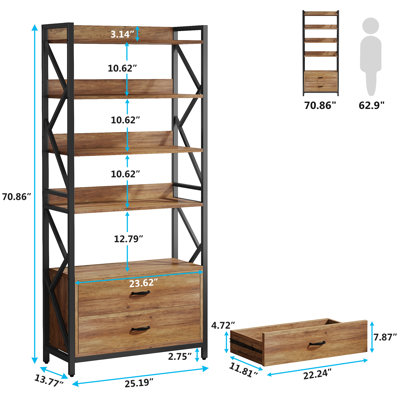 17 Stories 2 Drawer Bookcase Tall Bookshelf & Reviews | Wayfair