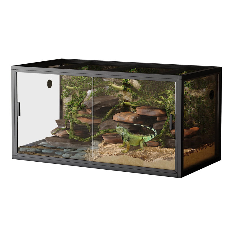 Spacious 120 Gallon Reptile Enclosure - 4x2x2 ft Large Snake & Bearded Dragon Cage with Sliding Glass Doors, Heavy-Duty Ventilated Screen Top, Easy Assembly Terrarium