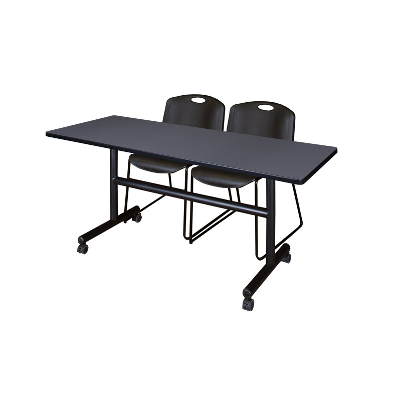 Table de nidification Nickilis, 2 chaises empilables Zeng, H 29 po x l 60 po x P 24 po, Gris / Noir
