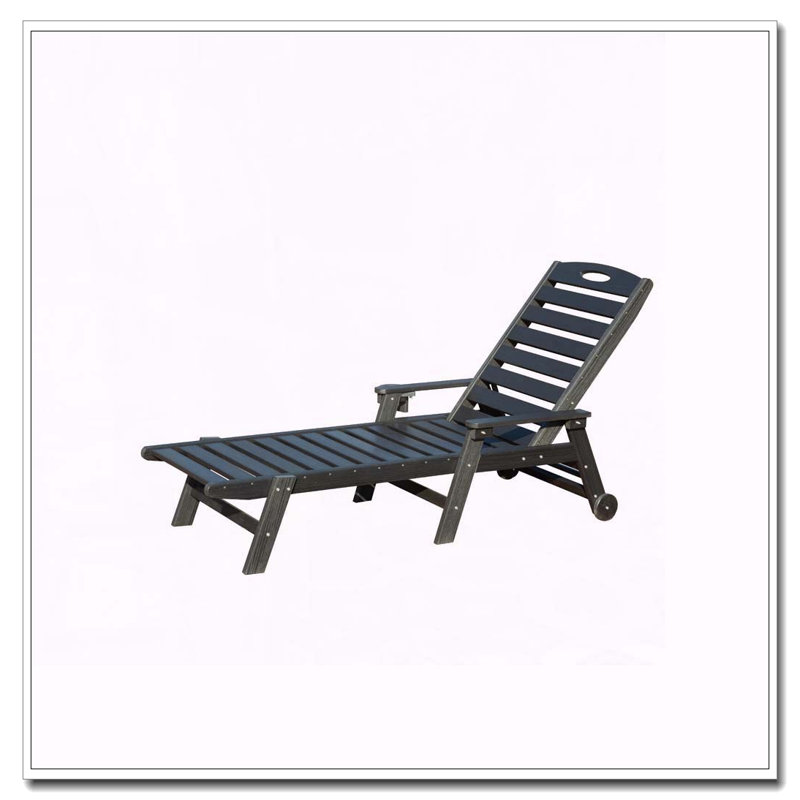 Chaise longue de patio en PEHD avec inclinaison à 5 positions, porte-gobelet intégré et capacité de 400 lb, Noir