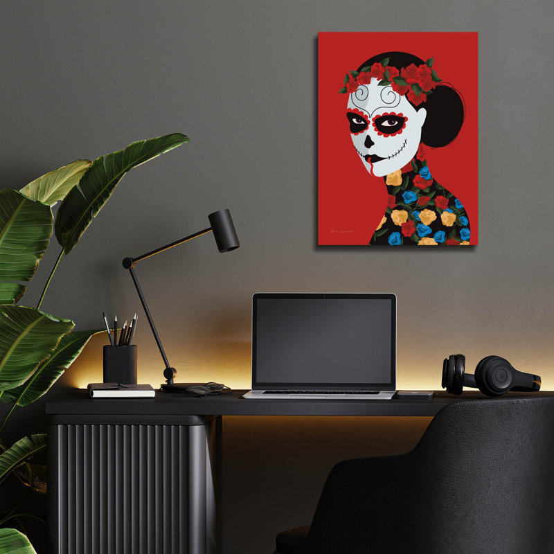 Art mural en verre Bungalow Bungalow «Dia De Los Muertos 2» par Omar Escalante, H 16 po x l 12 po x P 0,13 po