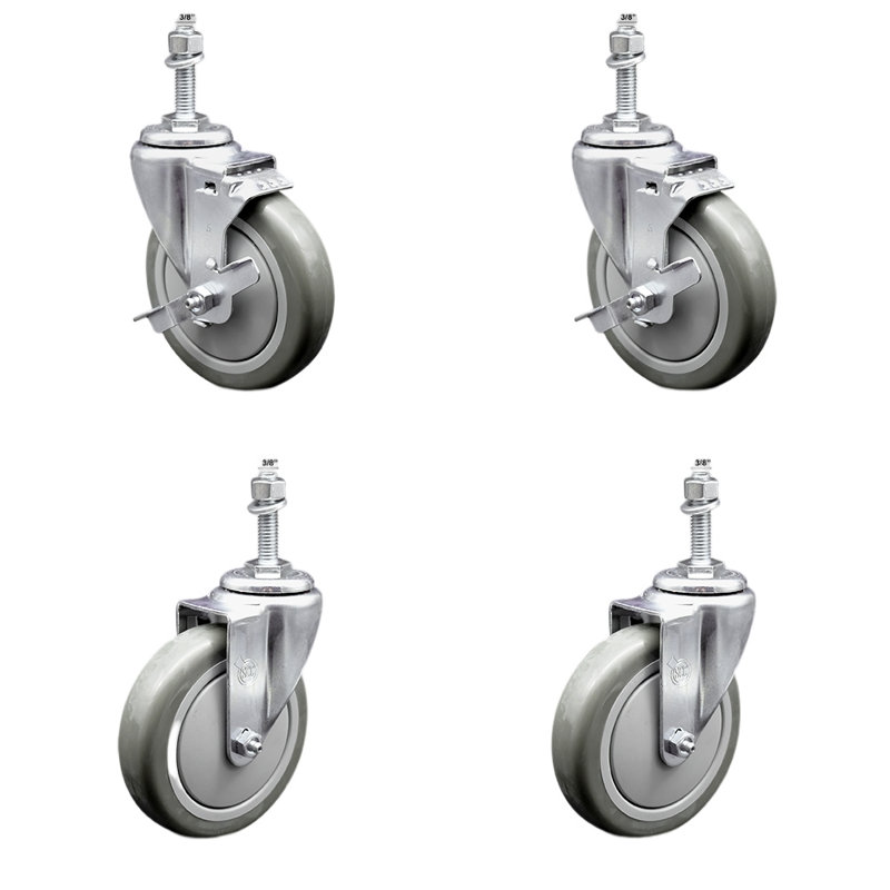 Ensemble de roulettes à tige filetée en polyuréthane pivotant de 5 po et 3/8 po à 2 fils SCC