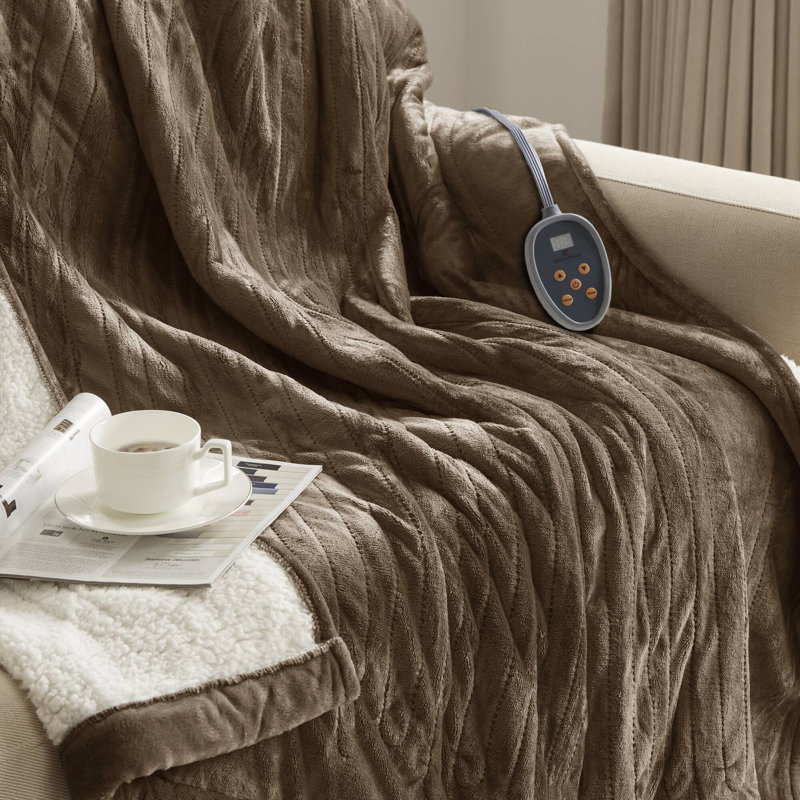 Twin Chocolate Reversible Sherpa Knitted Heated Blanket