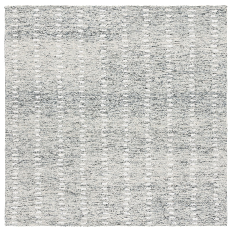 Verree Abstract Hand Tufted Wool/Chenil/Cotton Abstract Rug in Ivory/Gray, Square 6'