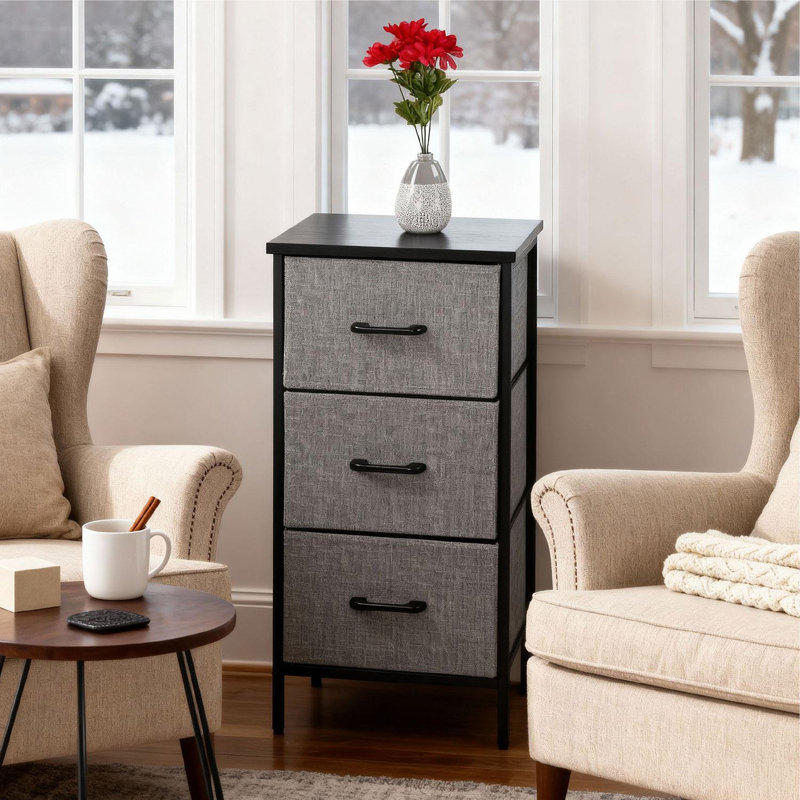 40cm W Metal Bedside Table, Black/Grey