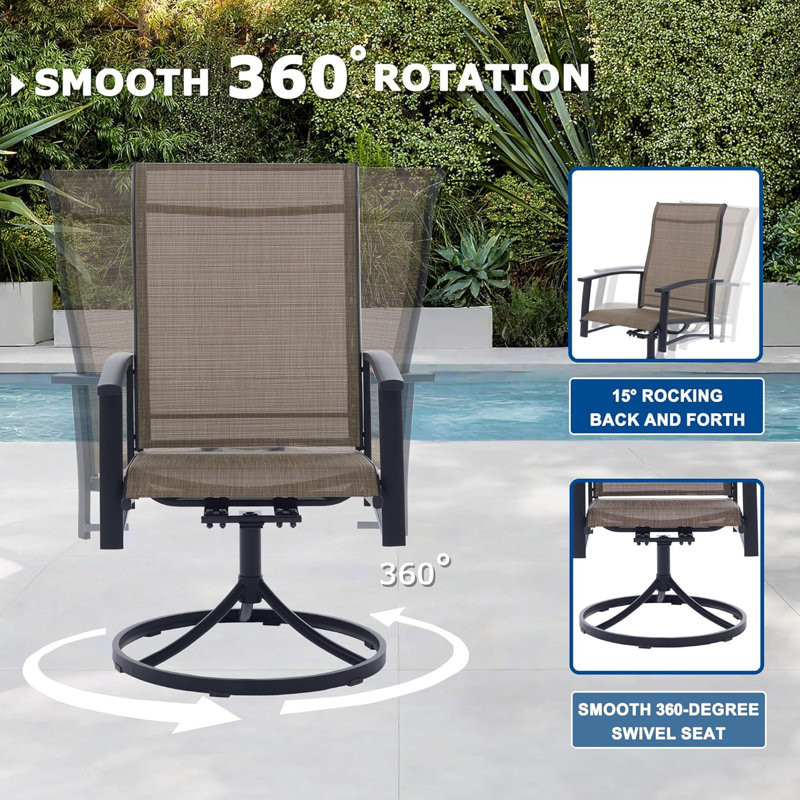 5-Piece Outdoor Dining Set For 4 – 42" Ivory Round Outdoor Table With Umbrella Hole & 4 Mocha Patio Swivel Chairs, All-Weather Patio Furniture
