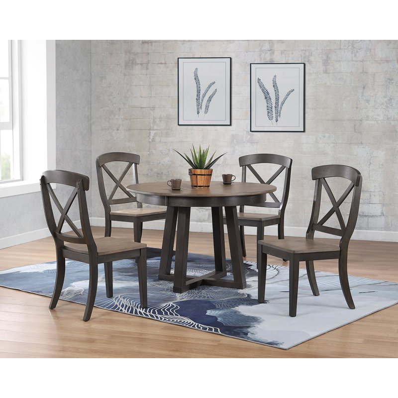 Laesha Extendable Round Solid Wood 7-Piece Dining Set, 5 Pieces: 1 Table, 4 Chairs