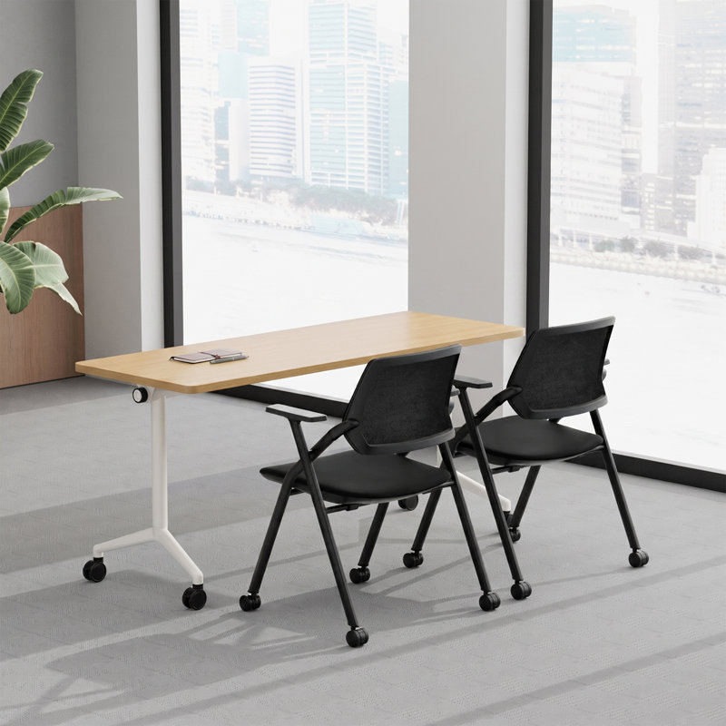 Niaja 63" Flip-Top Nesting Mobile Training Table In Natural Oak