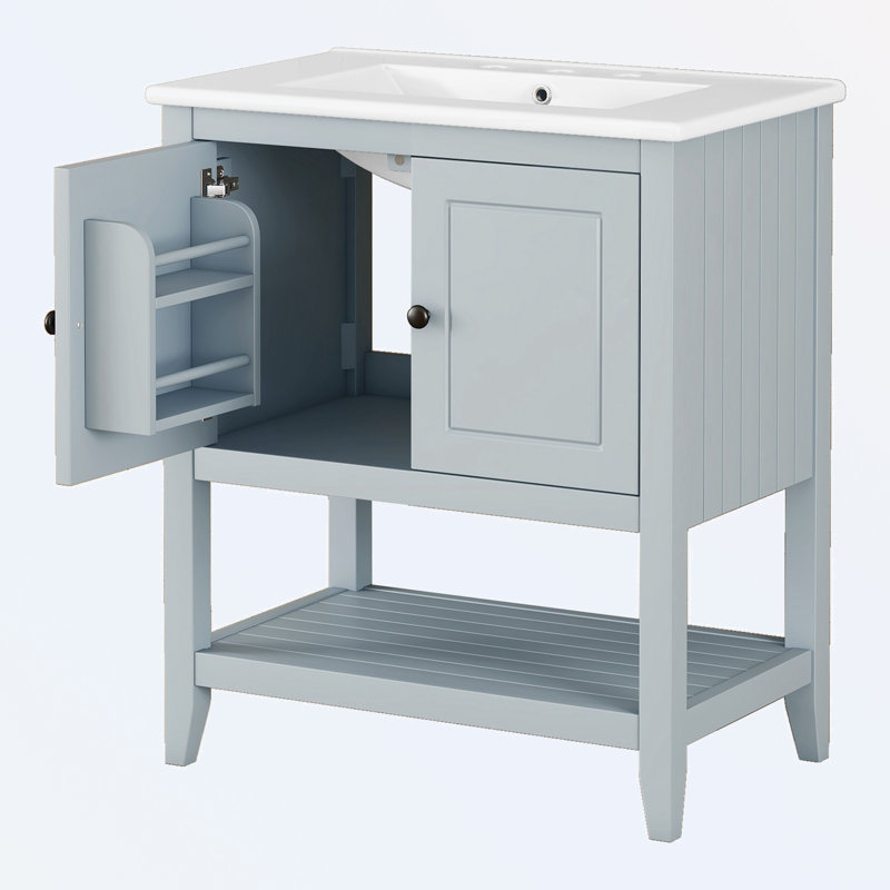 Bathroom Vanity with Sink and Open Style Shelf, Grey