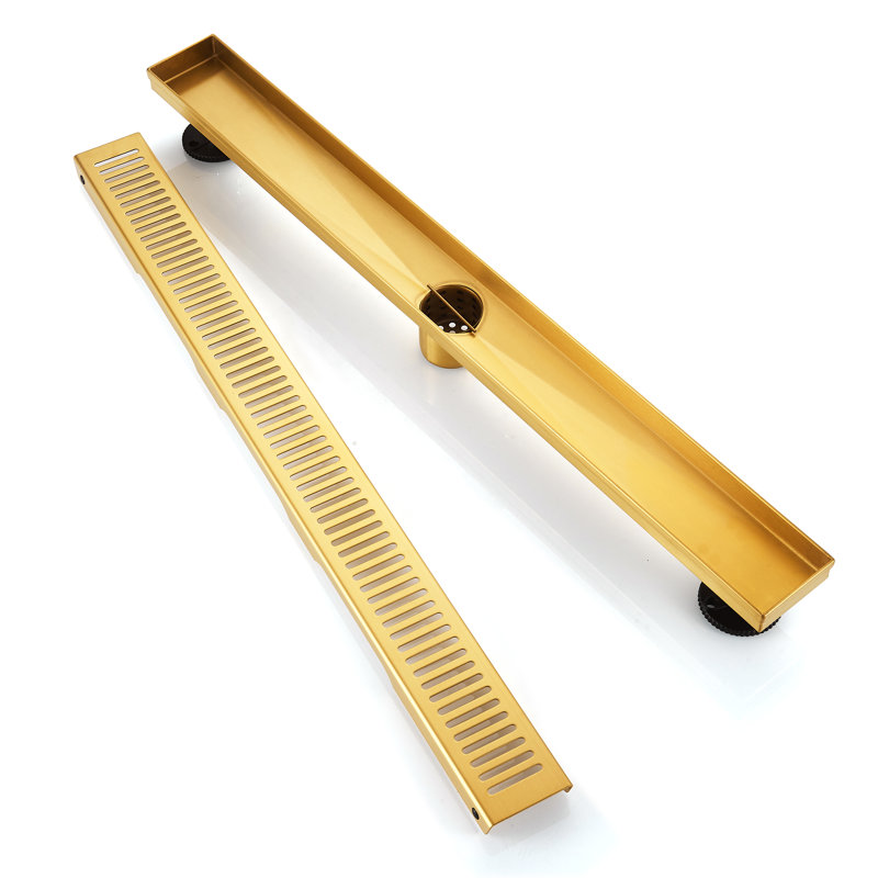 BOANN 304 Stainless Steel Rectangular Linear Shower Floor Drain (28 in), Gold