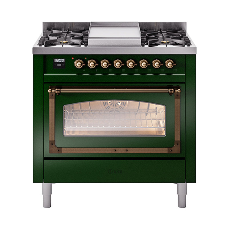 ILVE Nostalgie II Noblesse 36 po à double carburant, Vert émeraude / bronze, Gaz naturel