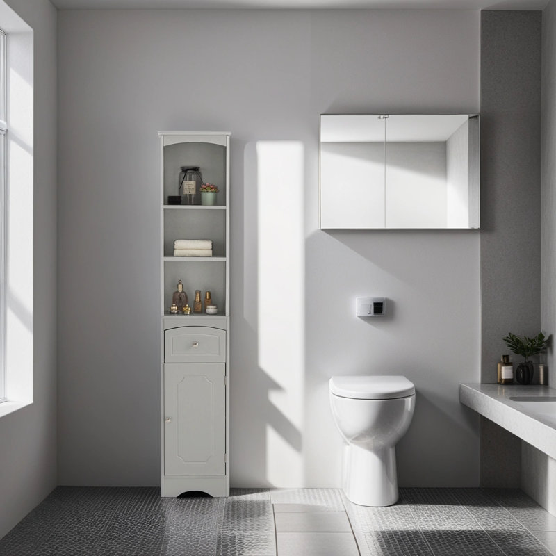 Armoire de rangement haute autoportante en MDF avec tablette réglable et tiroir, Gris