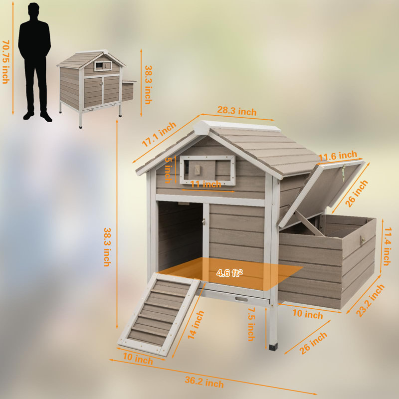 Chicken Coop With Nesting Box, 38.3" H x 36.2" W x 28.3" D