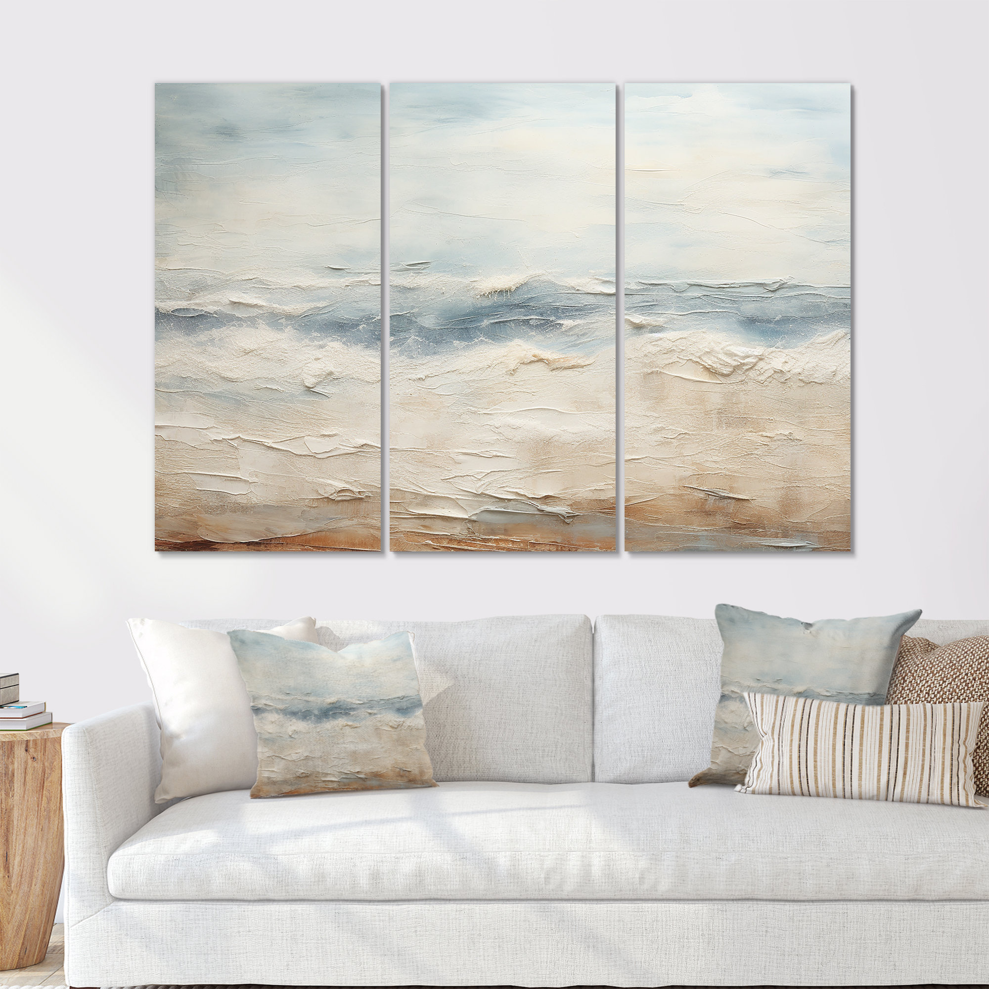 Design Art Modern Coastal Beige And Grey River - Coastal Ocean Wall Art Set | Wayfair
