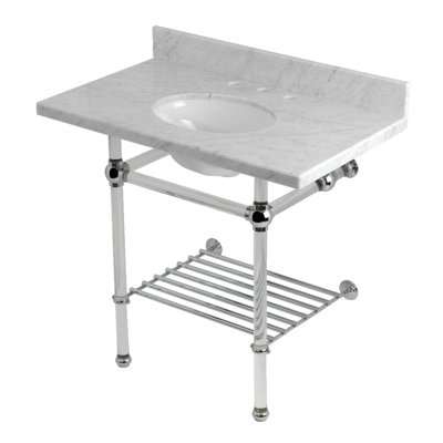 Évier de console Kingston KVPB36MAB1 Templeton 36 "avec pieds en acrylique (8 pouces, 3 trous), marbre de Carrare / chrome poli Kingston