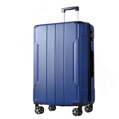Valise rigide, valises durables en ABS léger avec roues doubles, bagage à carreaux extensible de 24 po (bleu)