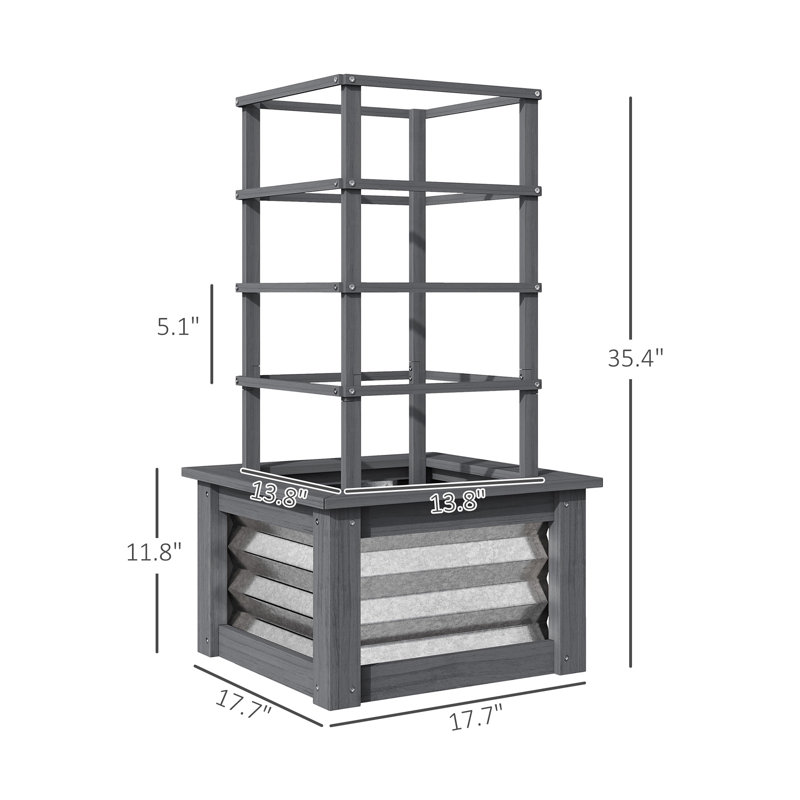 Versatile Raised Garden Bed,Galvanized Planter Box Elevated Garden Bed,Wooden Garden Bed With Trellis, Gray