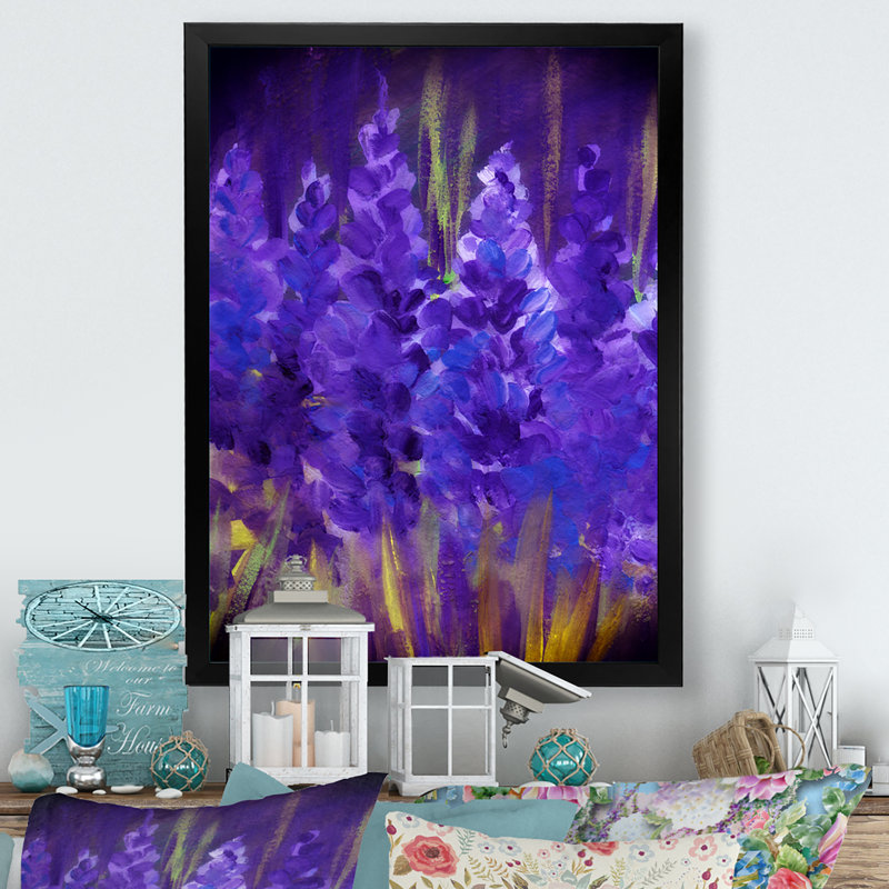 Fleurs mauves en fleurs - Art mural sur toile traditionnel, Cadre photo noir, H 20 po x l 12 po x P 1 po