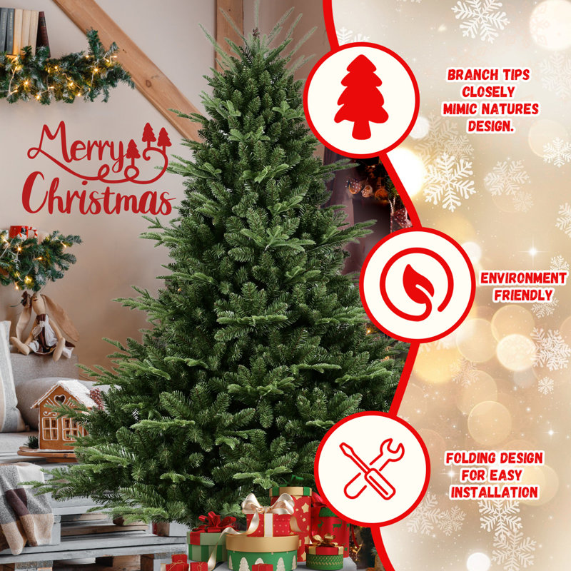 Full-Shaped 9FT Christmas Tree with 3451 Tips – PE/PVC Mixed Needles, Wide Base for Large Spaces, Hinged Structure for Easy Setup, Metal Stand for Strong Support*