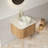 Dina 24" Bathroom Vanity&sink, Floating Curved Edges Striped Cabinet With Drawer, Round Ceramic Basin With Stone Pattern&travertine-pattern Sintered Stone Top, Pre-assembled, Natura Woodgrain Color-1858751404