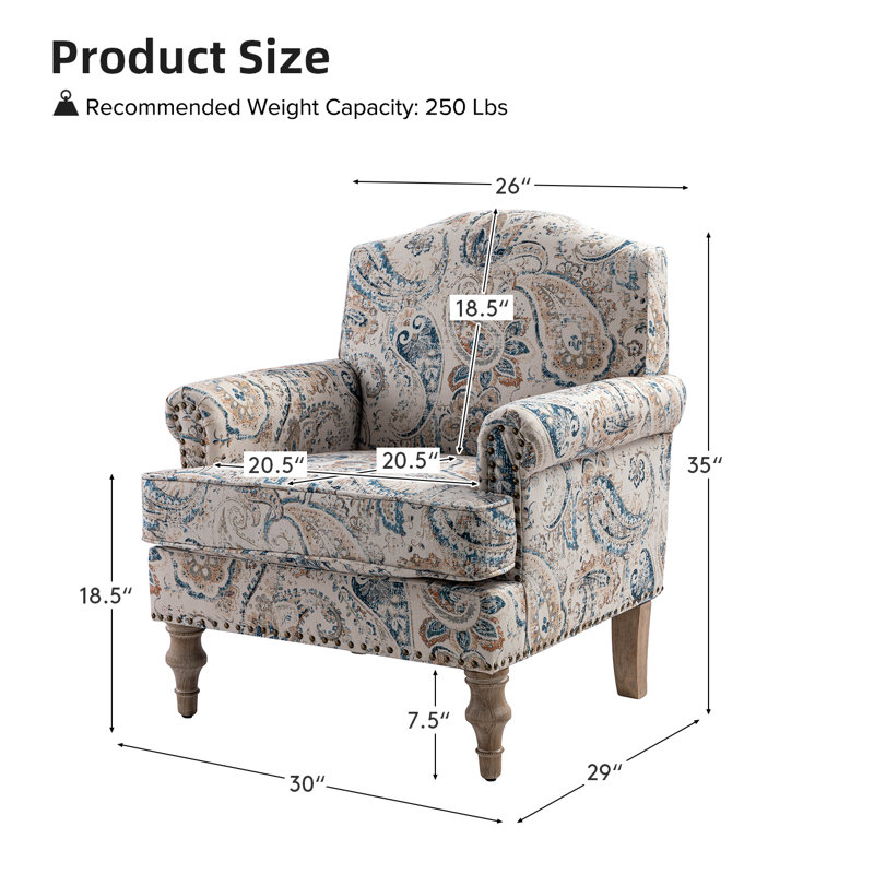 Fauteuil rembourré 30 po Mooresville, Mélange de polyester à motif cachemire