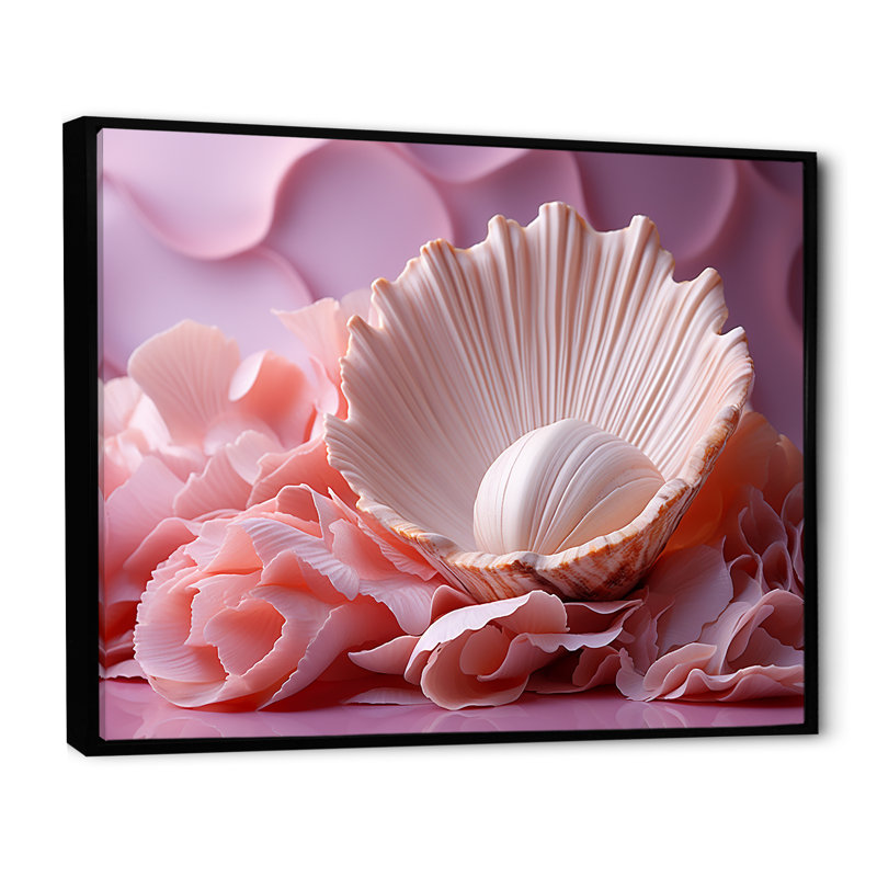 Romantisme, coquillages II sur toile, H 30 po x l 40 po x P 1,5 po, Cadre flottant noir