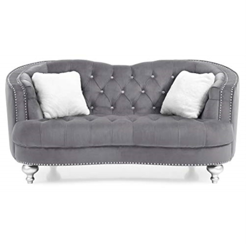 Wellington Recessed Arm Curved Loveseat, Gray, 35"H x 71"W x 37"D