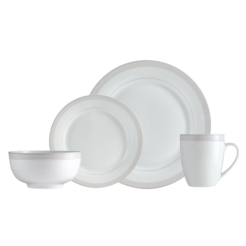 Lowry Piece Porcelain China Dinnerware Set - Service for 4, Taupe