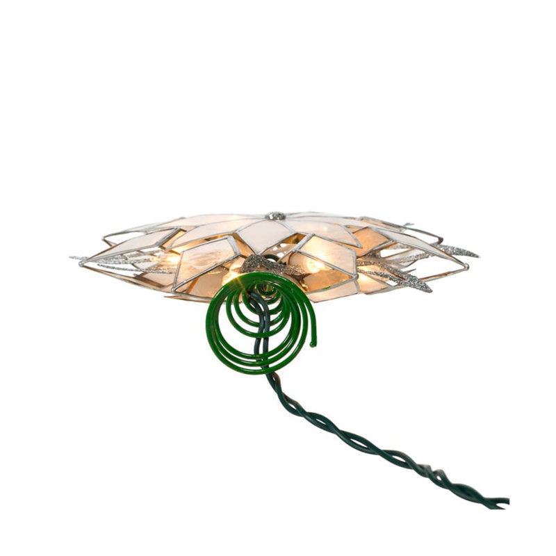 Silver Glitter Capiz Star Tree Topper with Warm White Lights