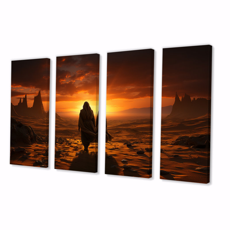 «Lonely Man Walking In Desert II - Desert», art mural 4 pièces, H 28 po x l 48 po