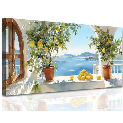  Lemon Wall Art Rustic Citrus Kitchen Painting, Vintage Canvas Fruit Prints Mediterranean Serene Landscape Artwork Decor, Relaxed Coastal Lemon Pictures for Kitchen Wall Art Decor Dining Room, 28x58 inches