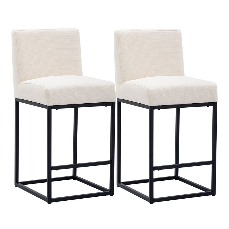 Tabouret de bar Bernardini, Crème / cadre doré, Tabouret de comptoir (siège d'une hauteur de 27 p