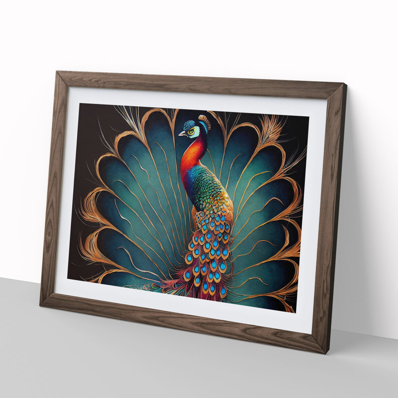 XH1022-6847X Peacock - Picture Frame Print, 46cm H x 64cm W x 2cm D, Brown