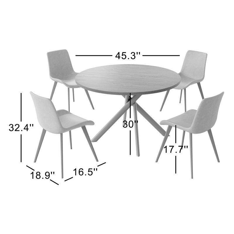 Rohun 45.3"L Round Modern Kitchen Dining Table with 32.4"H Dining Chair, Brown/Black, 5 Pieces: Table, 4 Chairs, Brown/Black