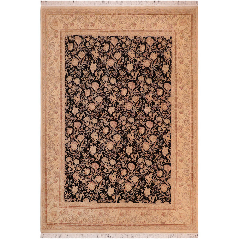 Hand-Knotted Black Wool Traditional Rectangular Rug 8'1'' x 10'1''